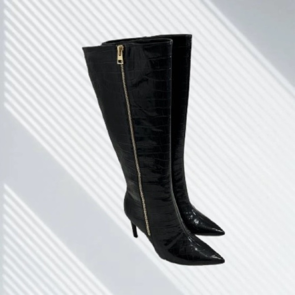 INC International Concepts Women Sabrina Wide Calf Croc-Embossed Knee-High Boots